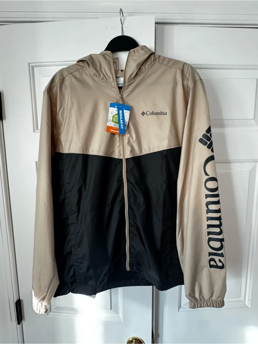 Columbia Two-Tone Hooded Windbreaker Jacket - Beige & Black